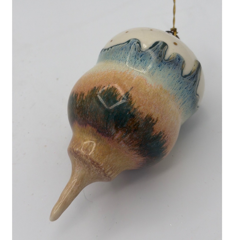 Handmade Studio Pottery Acorn Ornament Drip Glaze Gold Luster Christmas Finial
